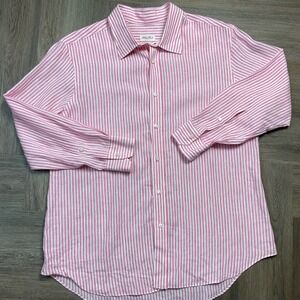 Salvatore Piccolo Napoli Linen Shirt Mens Large Pink‎ White Stripe Button Up
